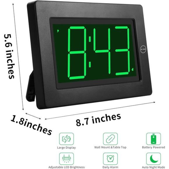 Alarm Clock, Wall Clock, Digital Clock, 3" LED Digit Display, Battery Operated - Picture 3 of 6